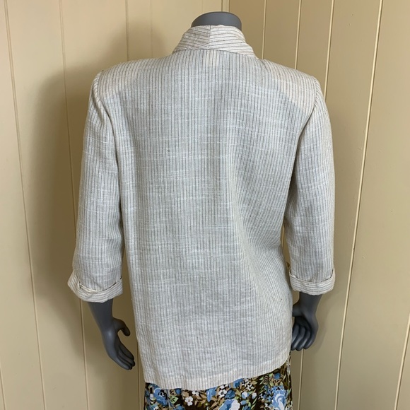 Vintage Mitchell Mitchell blazer 3/4 length sleeve Beige pin Stripe Size 10 - Picture 2 of 10